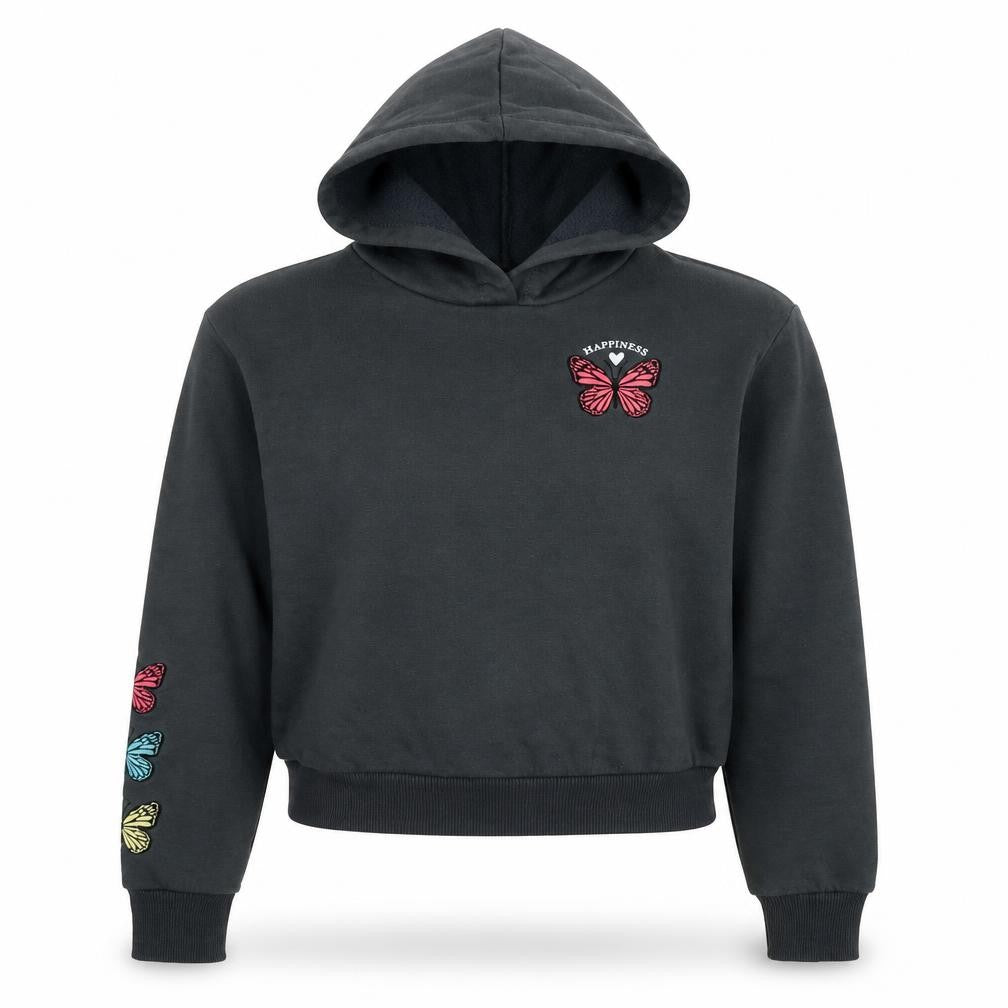 New Look Girls Grey Cotton Pullover Hoodie Size 12-13 Years Pullover - Happiness Butterflies