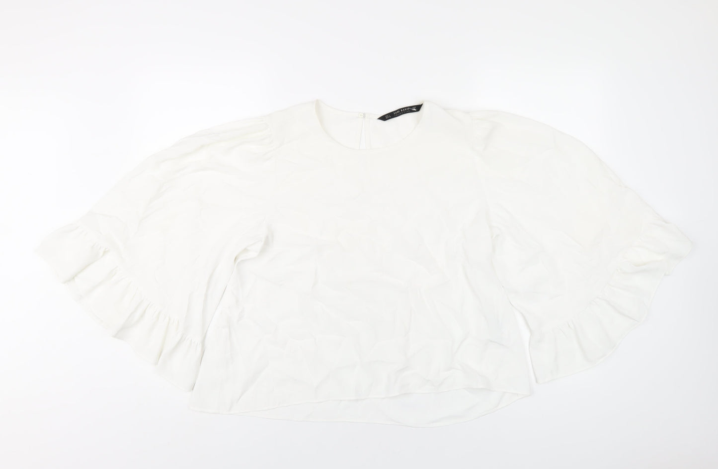 Zara Womens White Polyester Basic T-Shirt Size L Round Neck