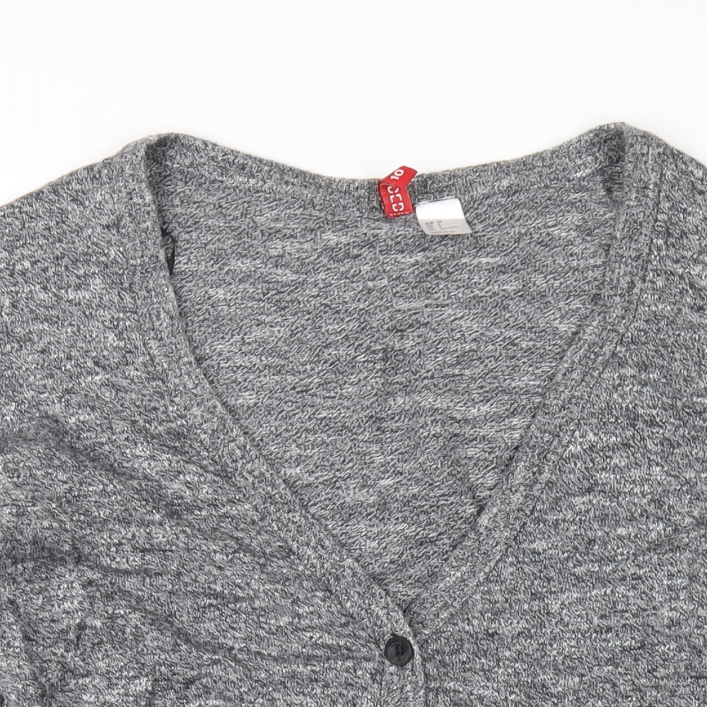 H&M Womens Grey V-Neck Cotton Cardigan Jumper Size 10