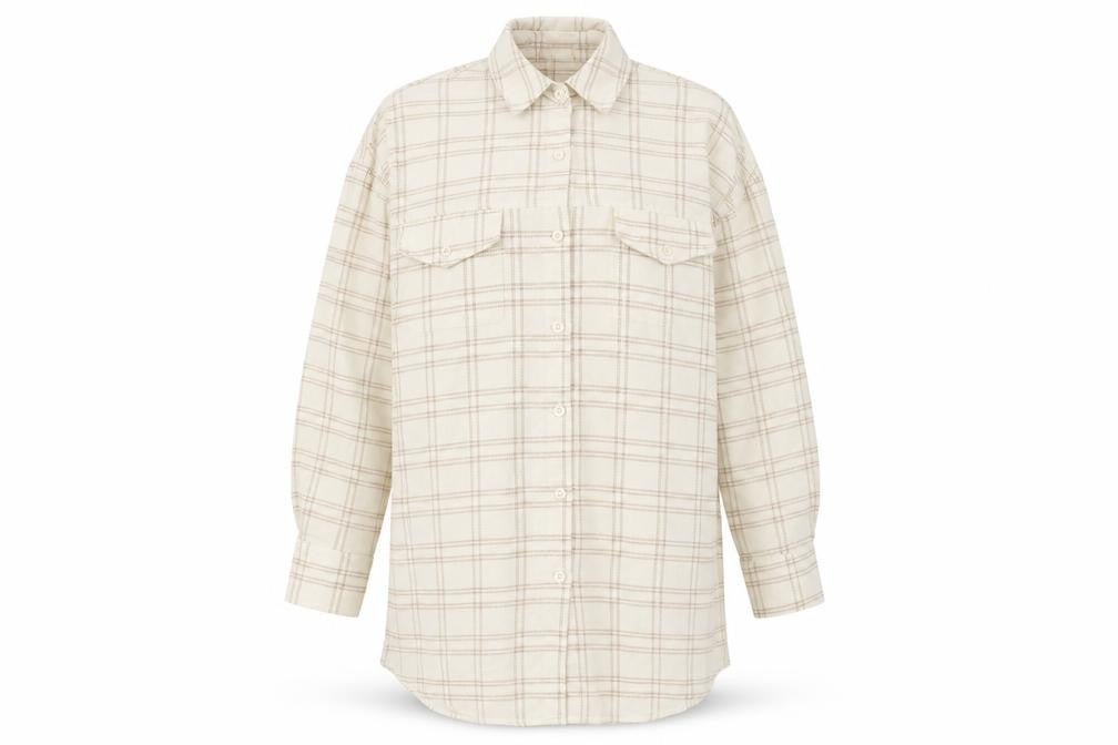 PRETTYLITTLETHING Womens Beige Plaid Polyester Shirt Dress Size 8 Collared Button