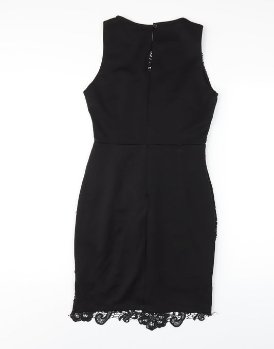 AX Paris Womens Black Polyester Bodycon Size 10 Round Neck Button