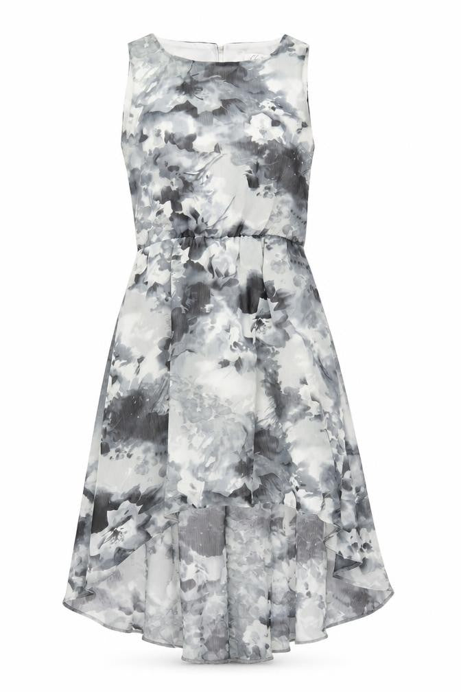 Closet Womens Grey Floral Polyester A-Line Size 12 Round Neck Button