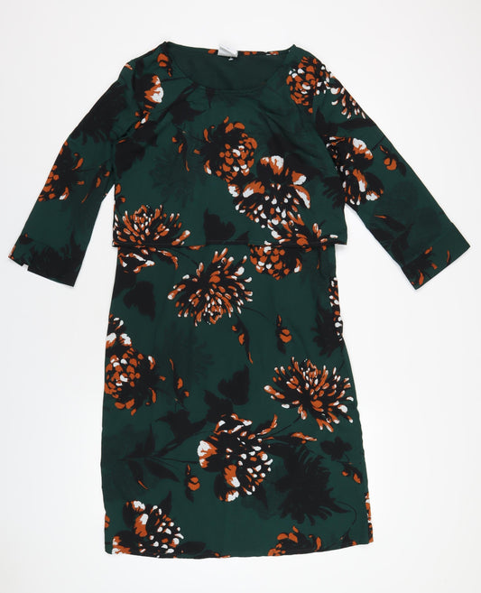 Mamalicious Womens Green Floral Polyester A-Line Size M Round Neck Zip