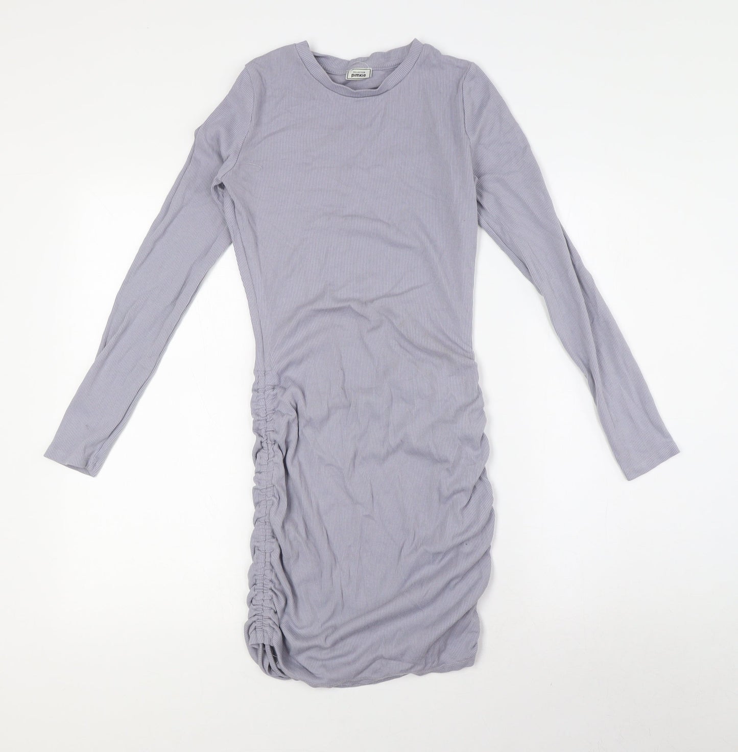 Pimkie Womens Grey Cotton Bodycon Size S Crew Neck - Ribbed
