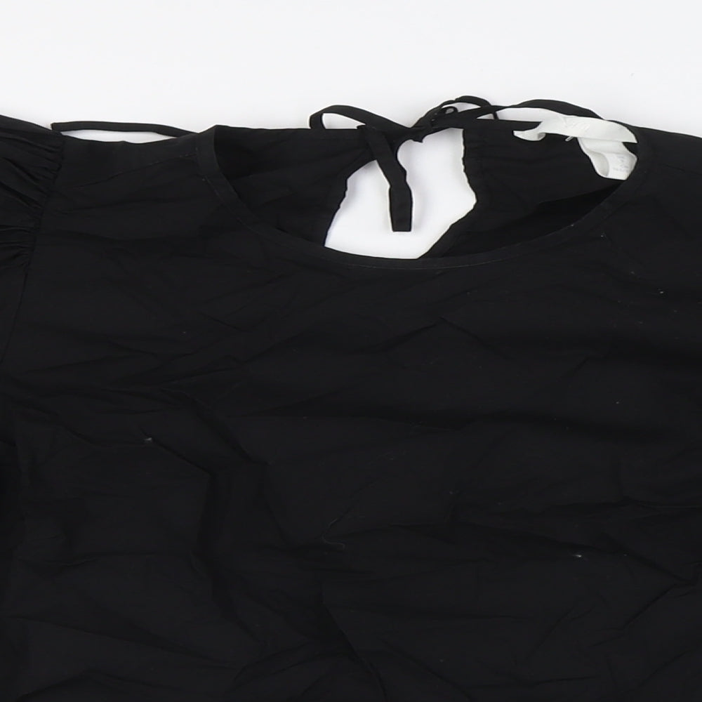 H&M Womens Black 100% Cotton Basic Blouse Size S Round Neck