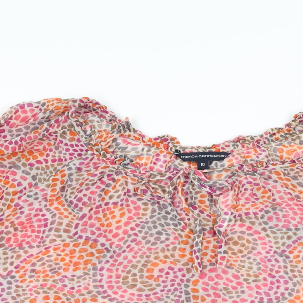 French Connection Womens Multicoloured Geometric Modal Basic Blouse Size 10 Round Neck