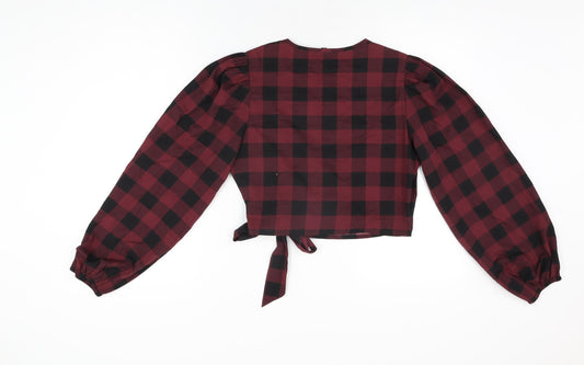 Wednesday's Girl Womens Red Geometric Polyester Wrap Blouse Size S V-Neck