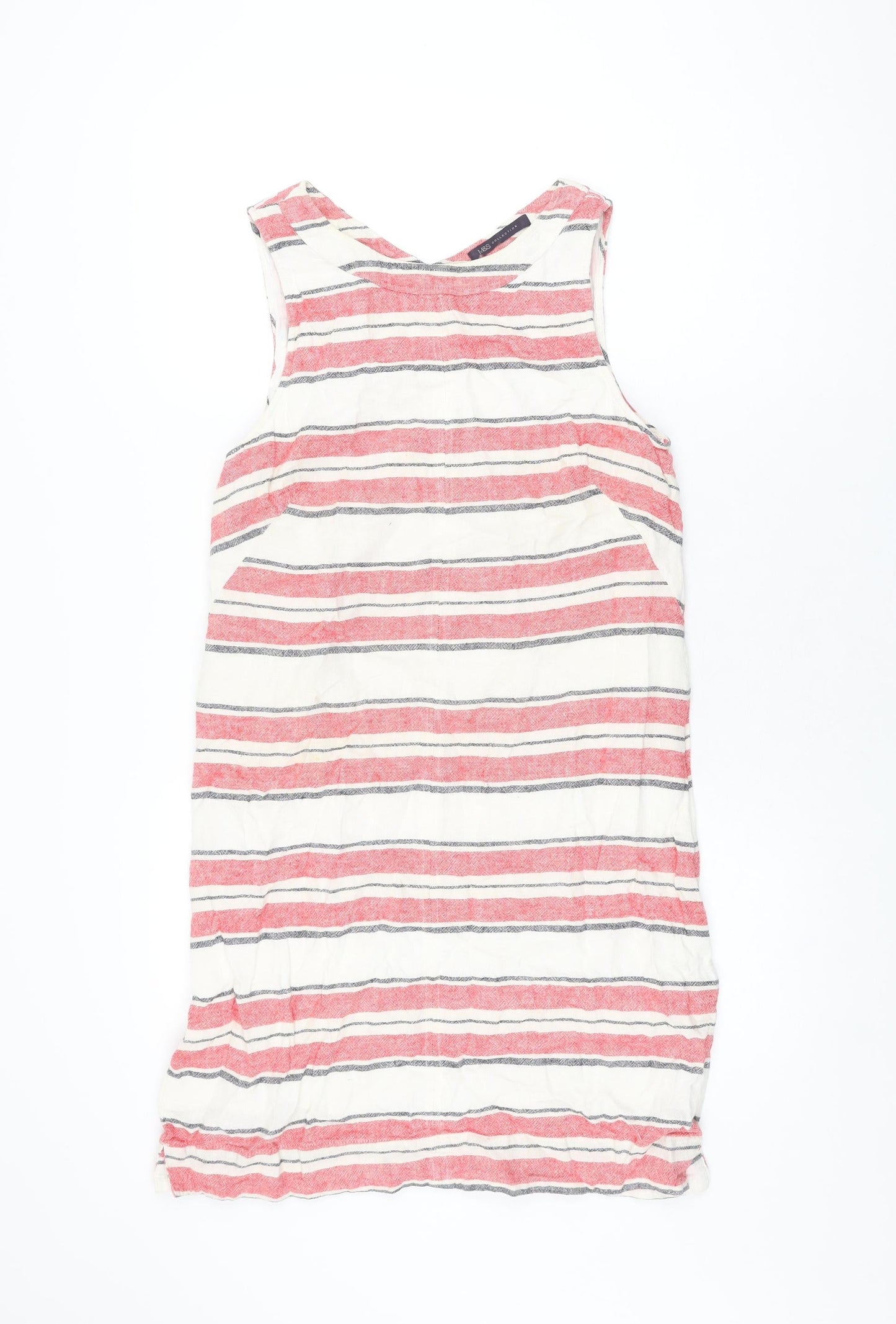 Marks and Spencer Womens Ivory Striped Linen Shift Size 12 Round Neck Pullover