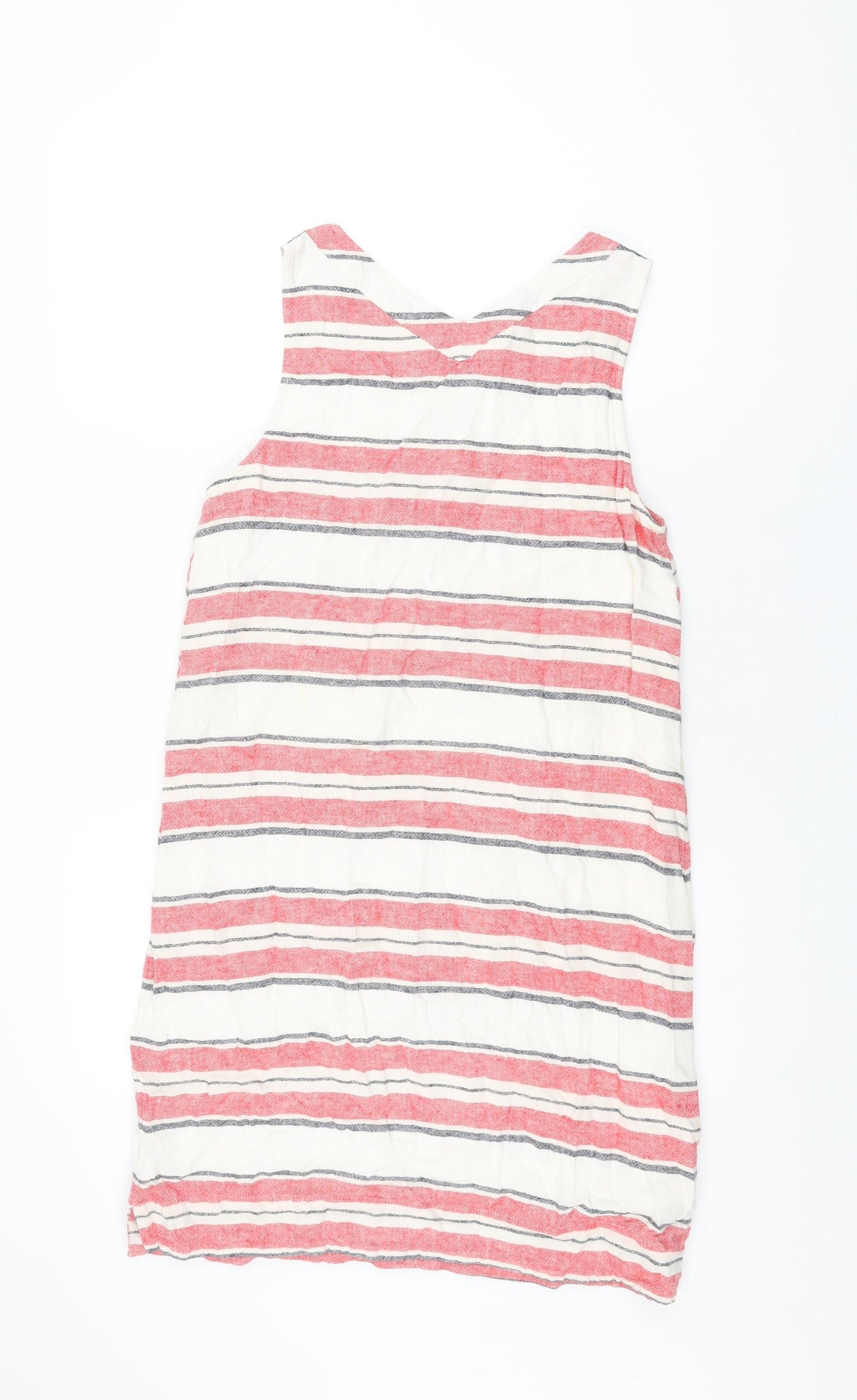 Marks and Spencer Womens Ivory Striped Linen Shift Size 12 Round Neck Pullover