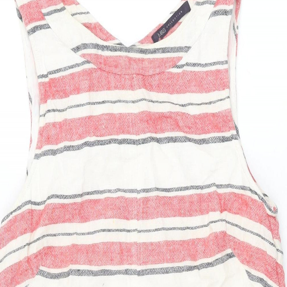 Marks and Spencer Womens Ivory Striped Linen Shift Size 12 Round Neck Pullover
