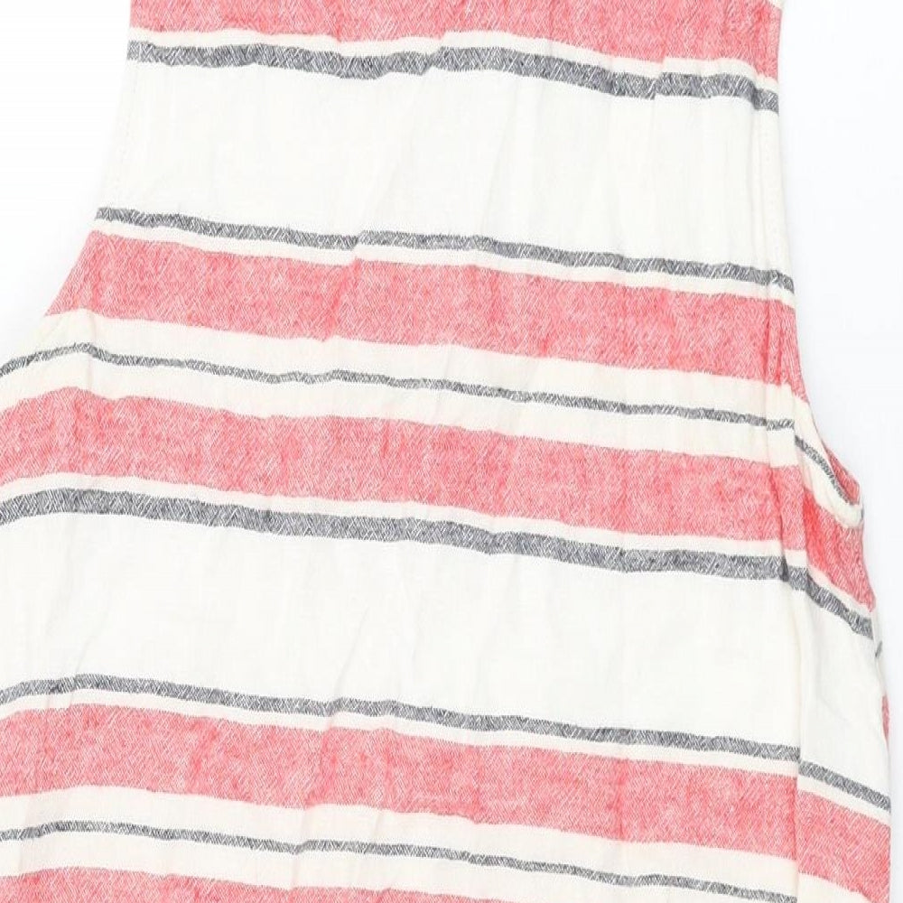 Marks and Spencer Womens Ivory Striped Linen Shift Size 12 Round Neck Pullover