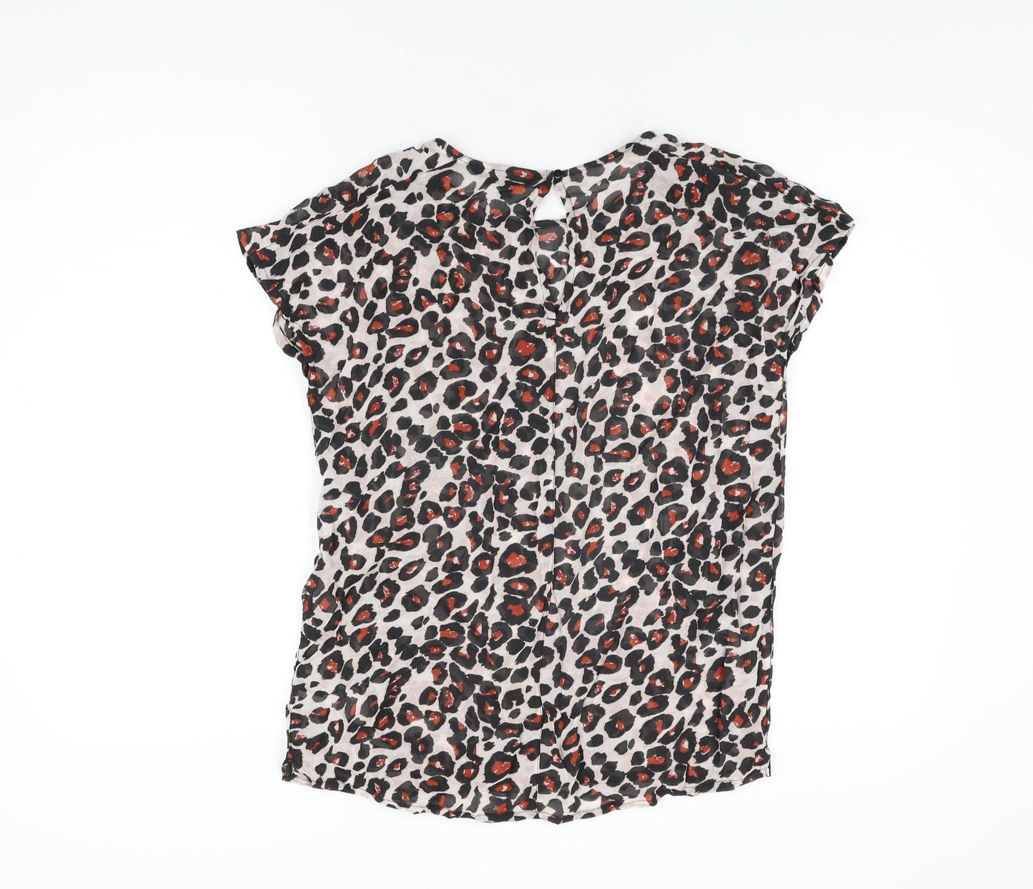 NEXT Womens White Animal Print Viscose Basic Blouse Size 8 Round Neck