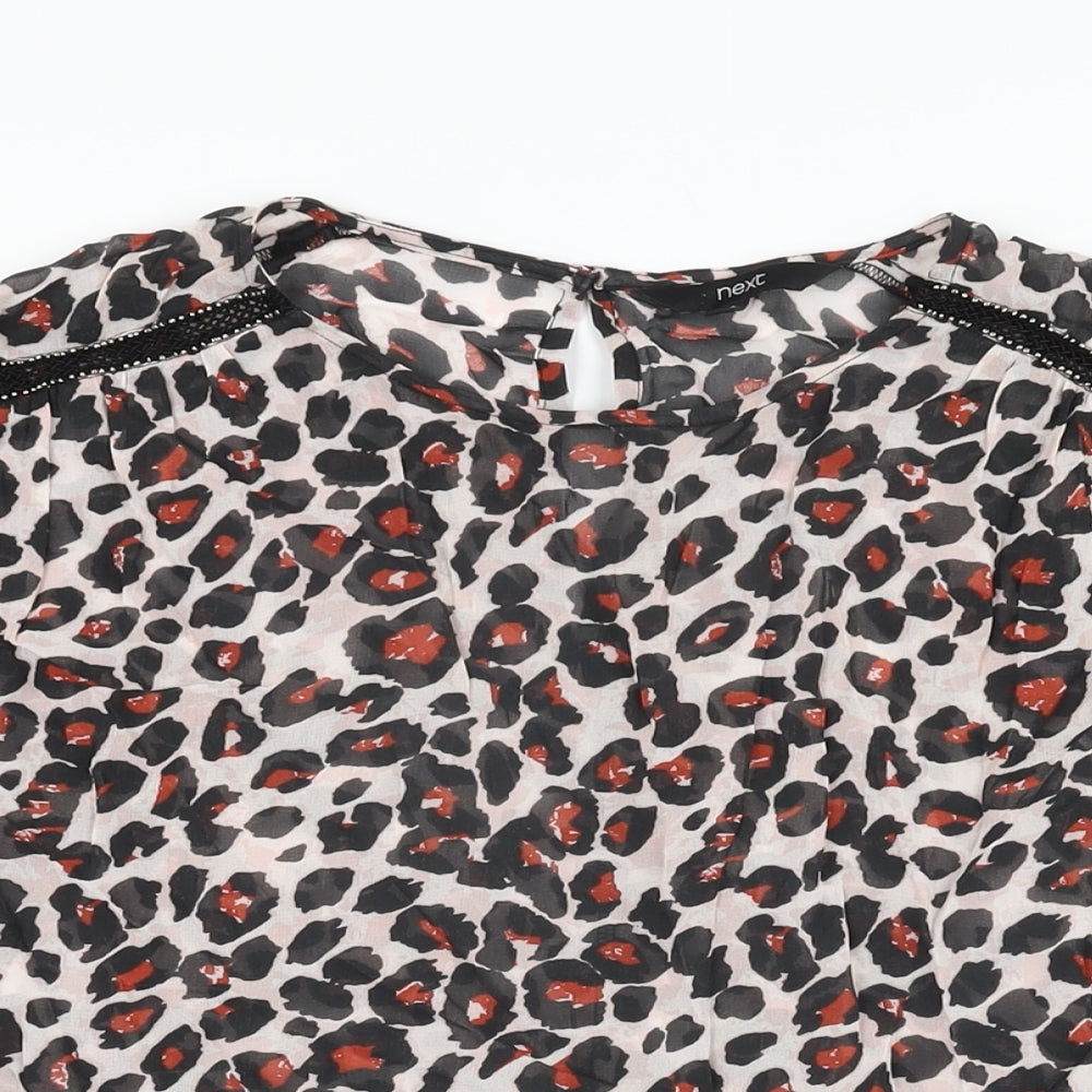 NEXT Womens White Animal Print Viscose Basic Blouse Size 8 Round Neck