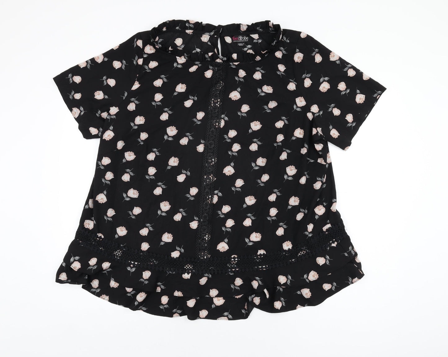 Lovedrobe Womens Black Floral Polyester Basic T-Shirt Size 26 Boat Neck