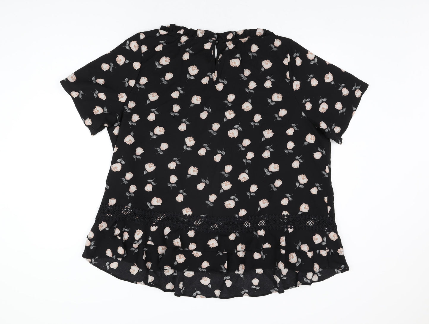Lovedrobe Womens Black Floral Polyester Basic T-Shirt Size 26 Boat Neck