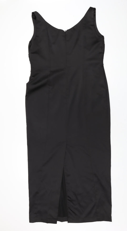 Hotsquash Womens Black Polyester Maxi Size 16 V-Neck Zip