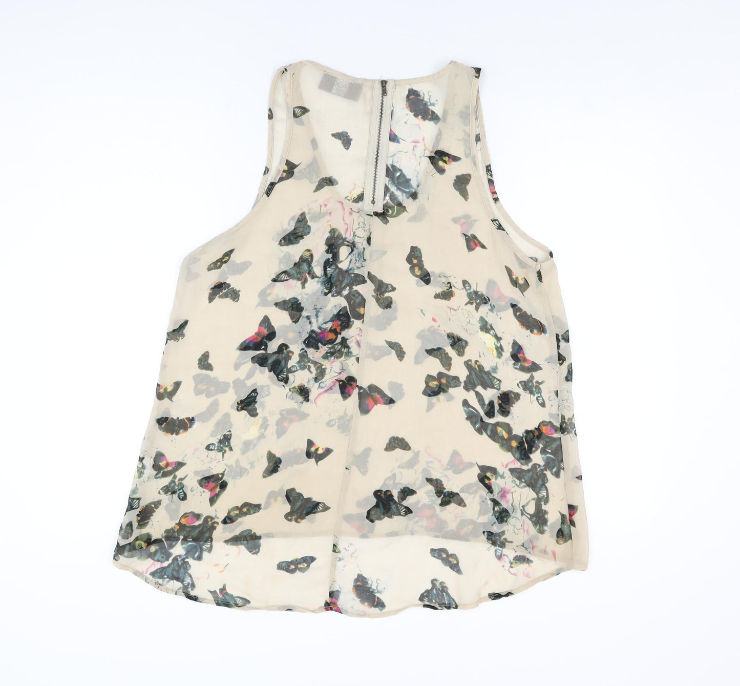 AX Paris Womens Beige Geometric Polyester Basic T-Shirt Size 14 Scoop Neck - Butterfly Print