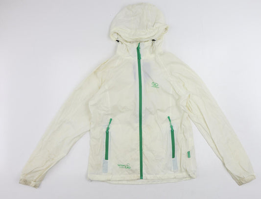 Huighlander Womens Ivory Windbreaker Jacket Size M Zip - Vintage Logo Technical