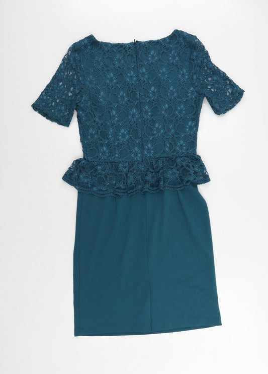 Monsoon Womens Green Polyester Pencil Dress Size 10 Boat Neck Zip - Peplum