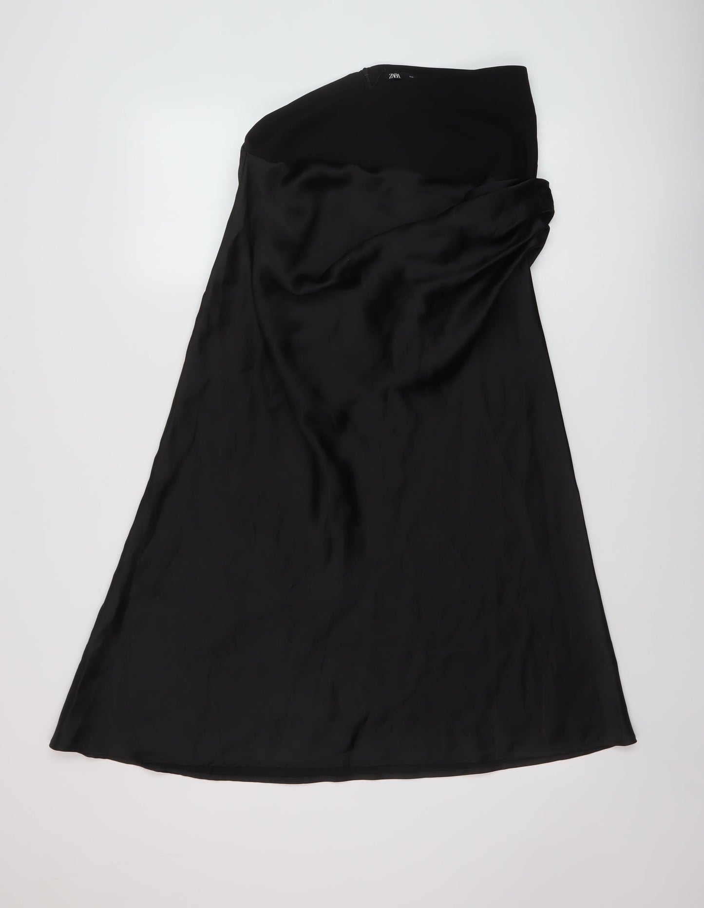 Zara Womens Black Polyester A-Line Skirt Size L Zip