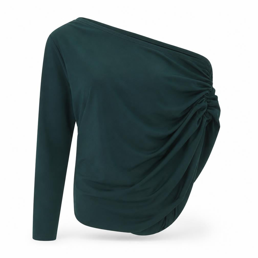 PRETTYLITTLETHING Womens Green Polyester Basic Blouse Size 10 One Shoulder