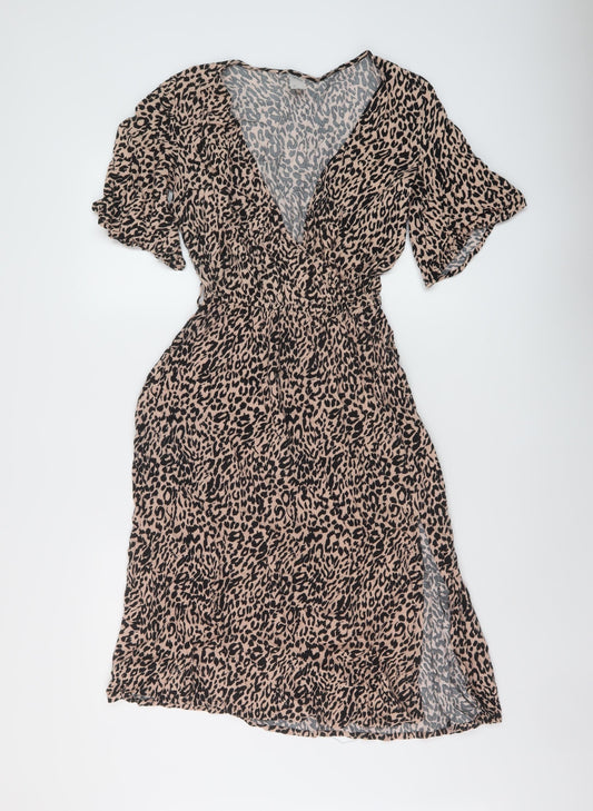 Anko Womens Beige Animal Print Viscose A-Line Size 8 V-Neck Pullover