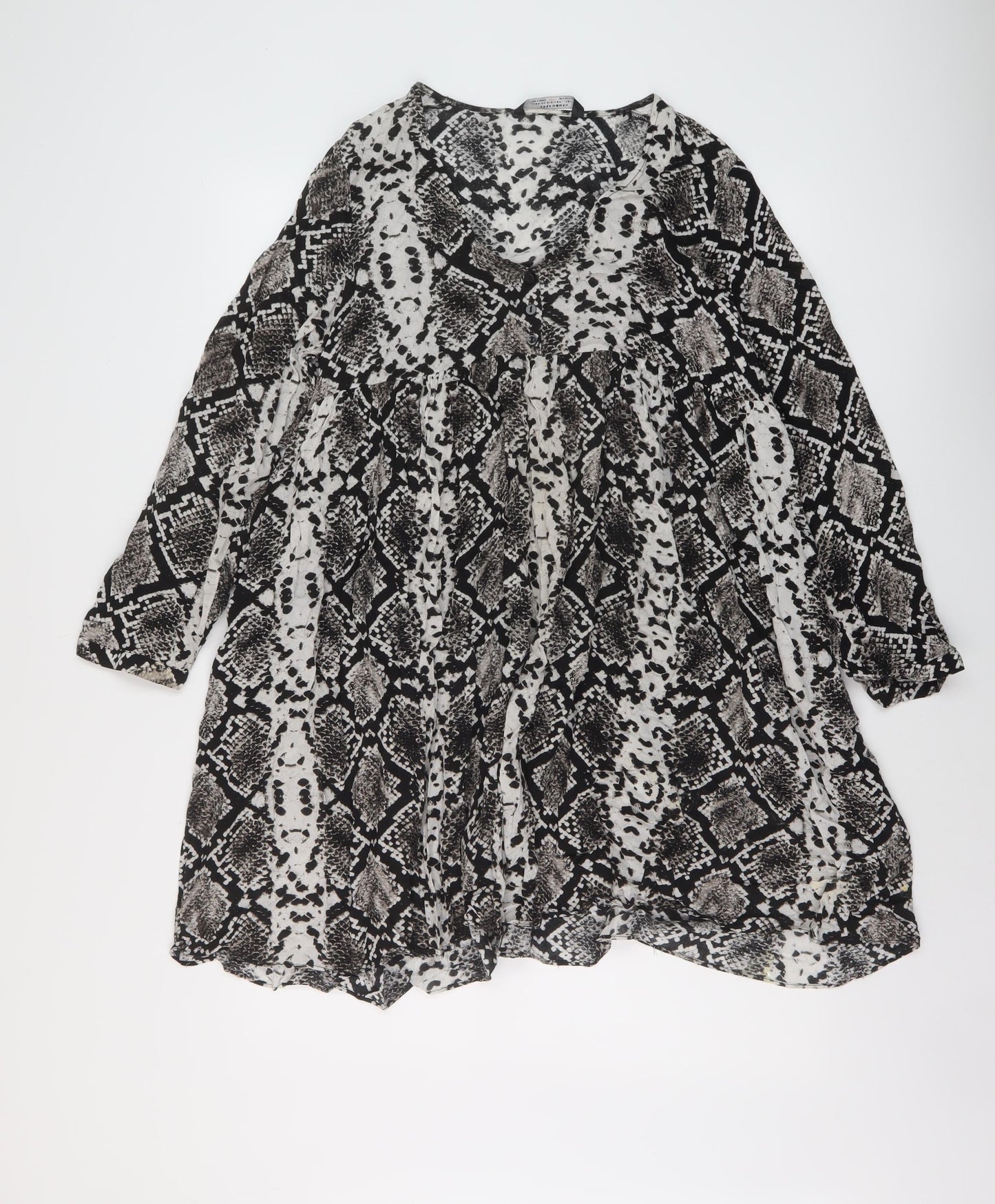 Zara Womens Black Animal Print Viscose A-Line Size S V-Neck Pullover