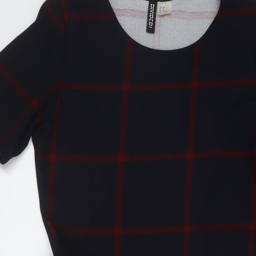 H&M Womens Blue Plaid Polyester A-Line Size 10 Round Neck Pullover