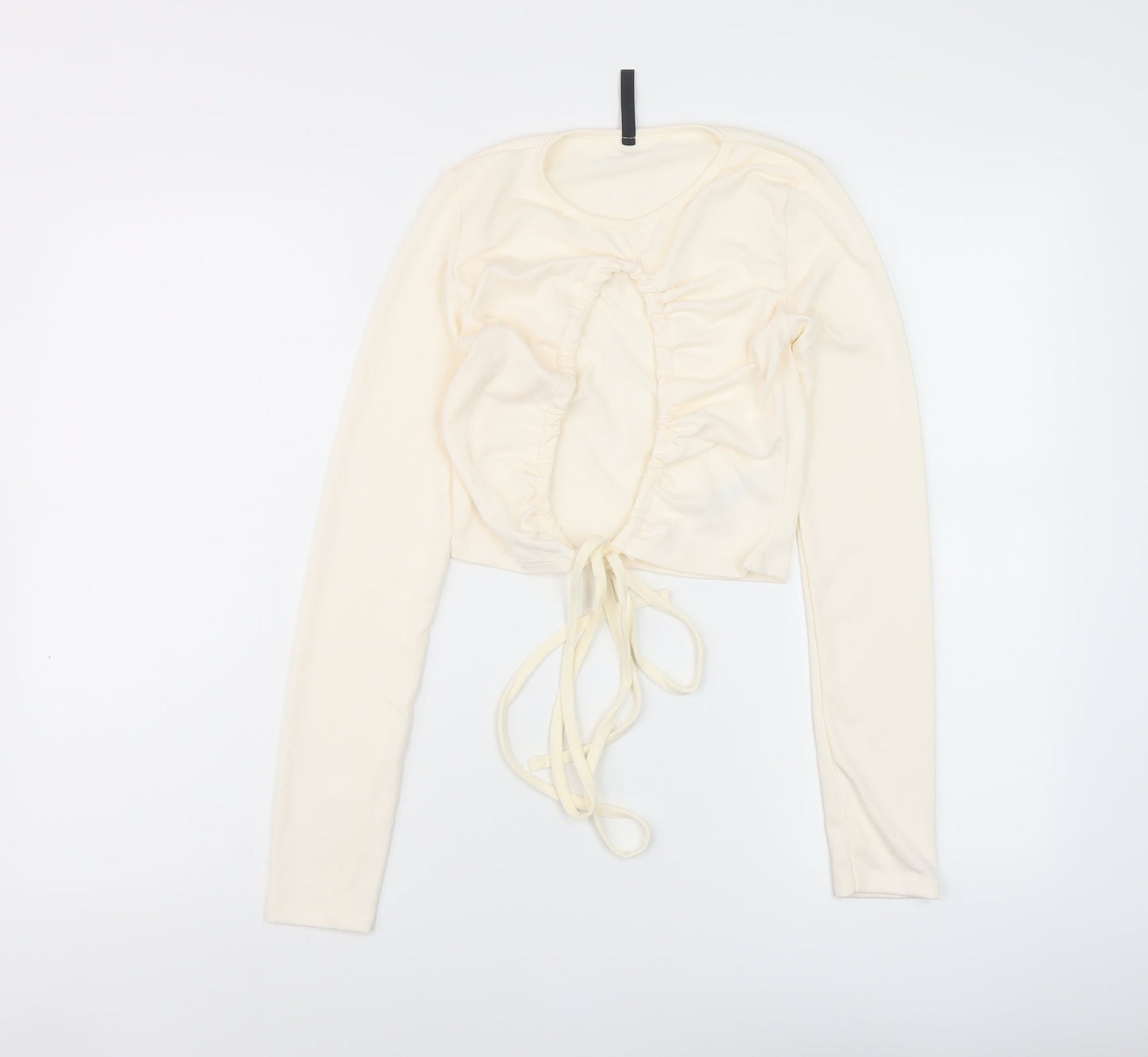AsYou Womens Ivory Polyester Cropped Blouse Size 8 Round Neck