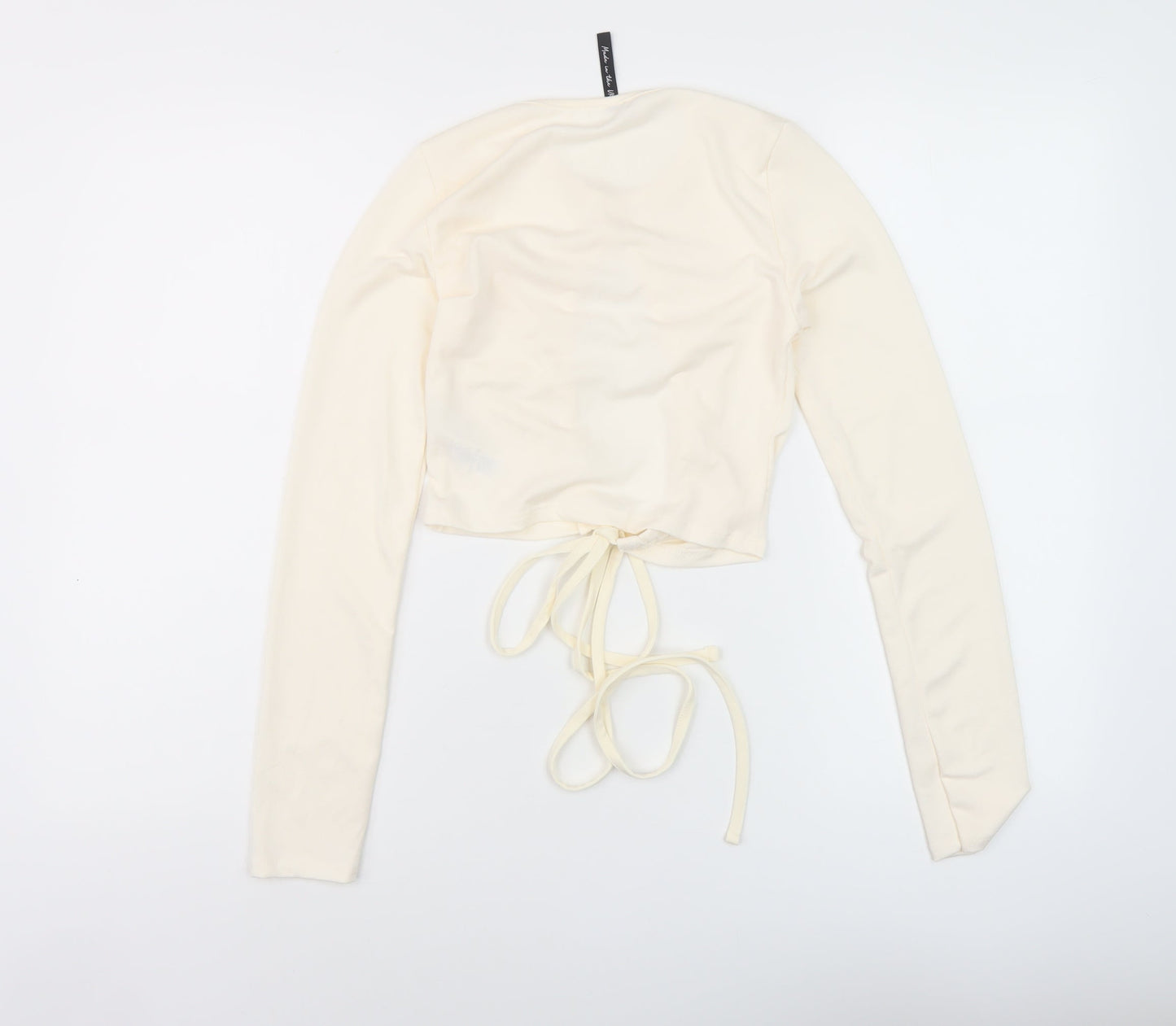 AsYou Womens Ivory Polyester Cropped Blouse Size 8 Round Neck