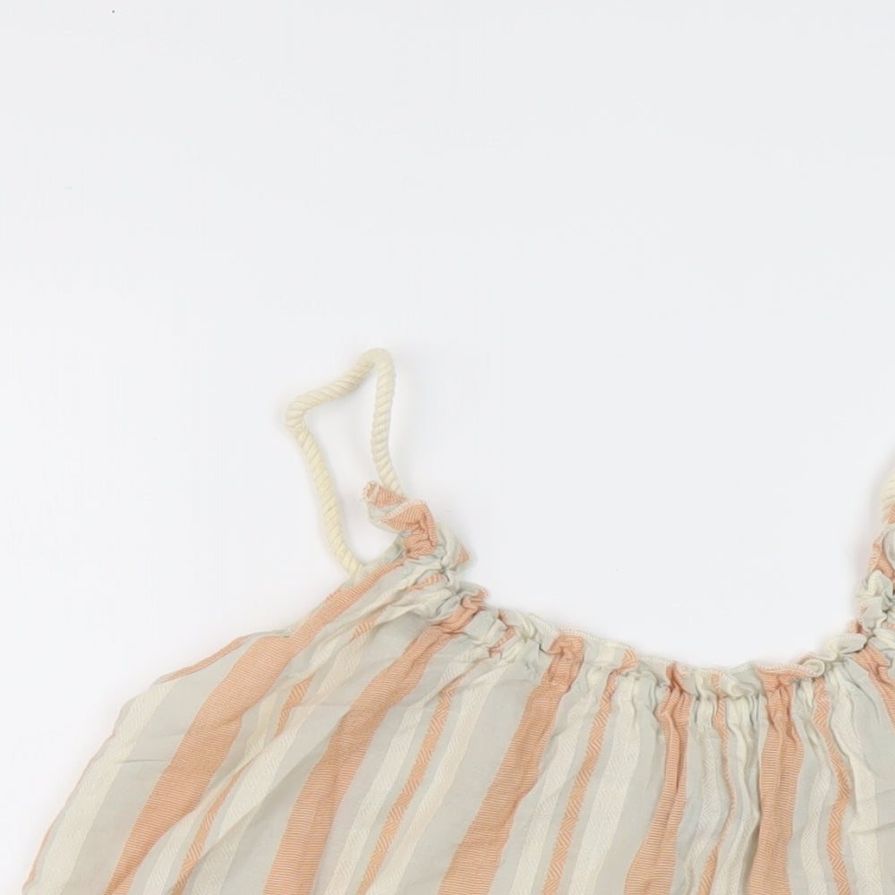 Topshop Womens Beige Striped Cotton Basic Tank Size 10 Round Neck