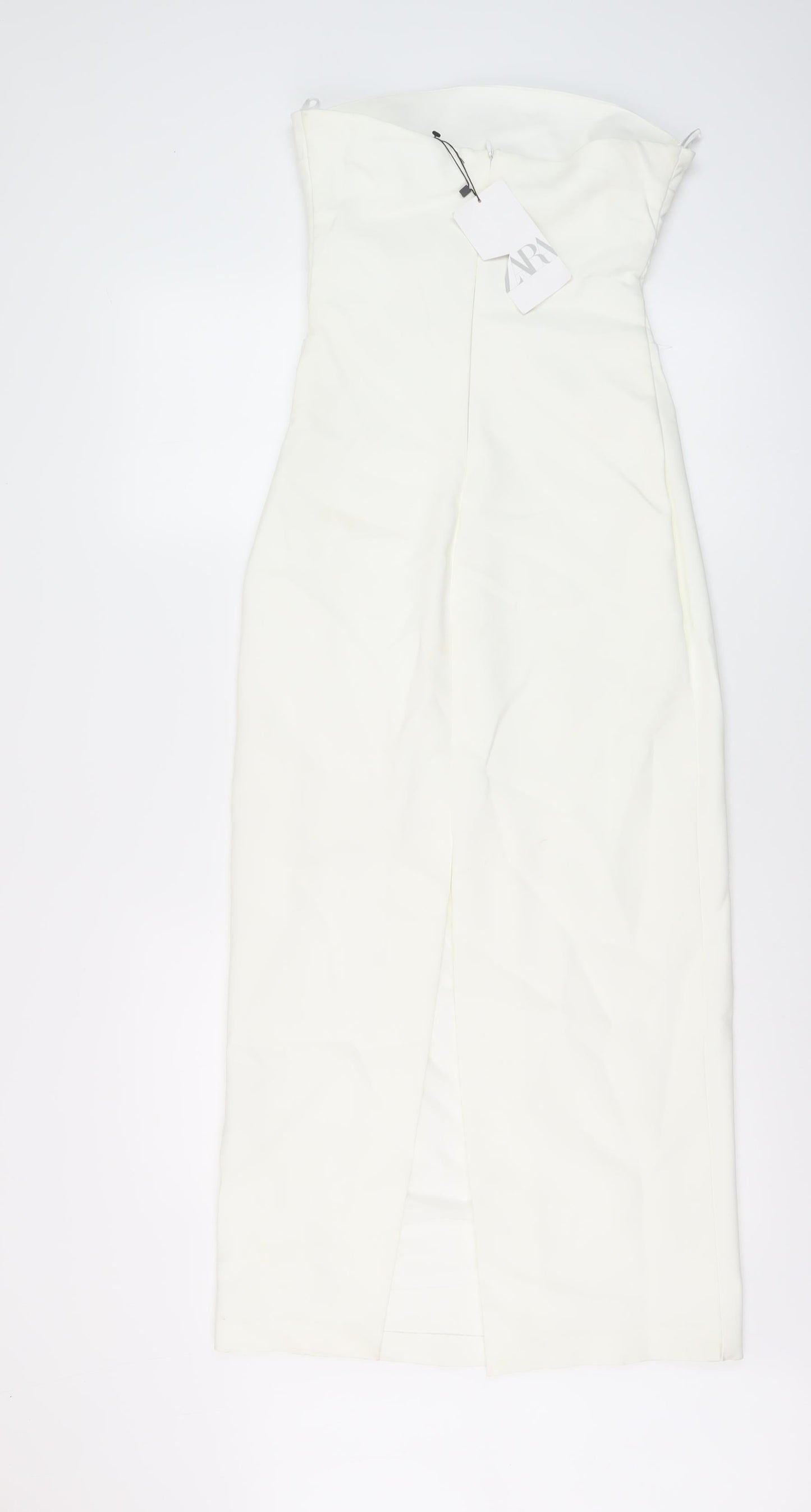 Zara Womens Ivory Polyester A-Line Size S Off the Shoulder Zip