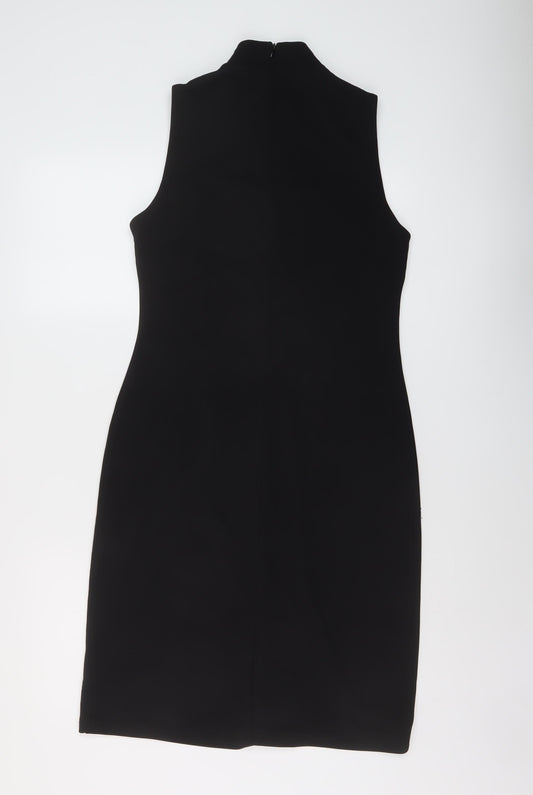 Wallis Womens Black Polyester A-Line Size 12 Mock Neck Zip