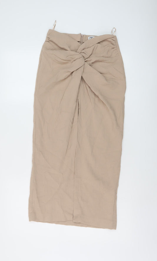 Zra Womens Beige Cotton Straight & Pencil Skirt Size S Zip