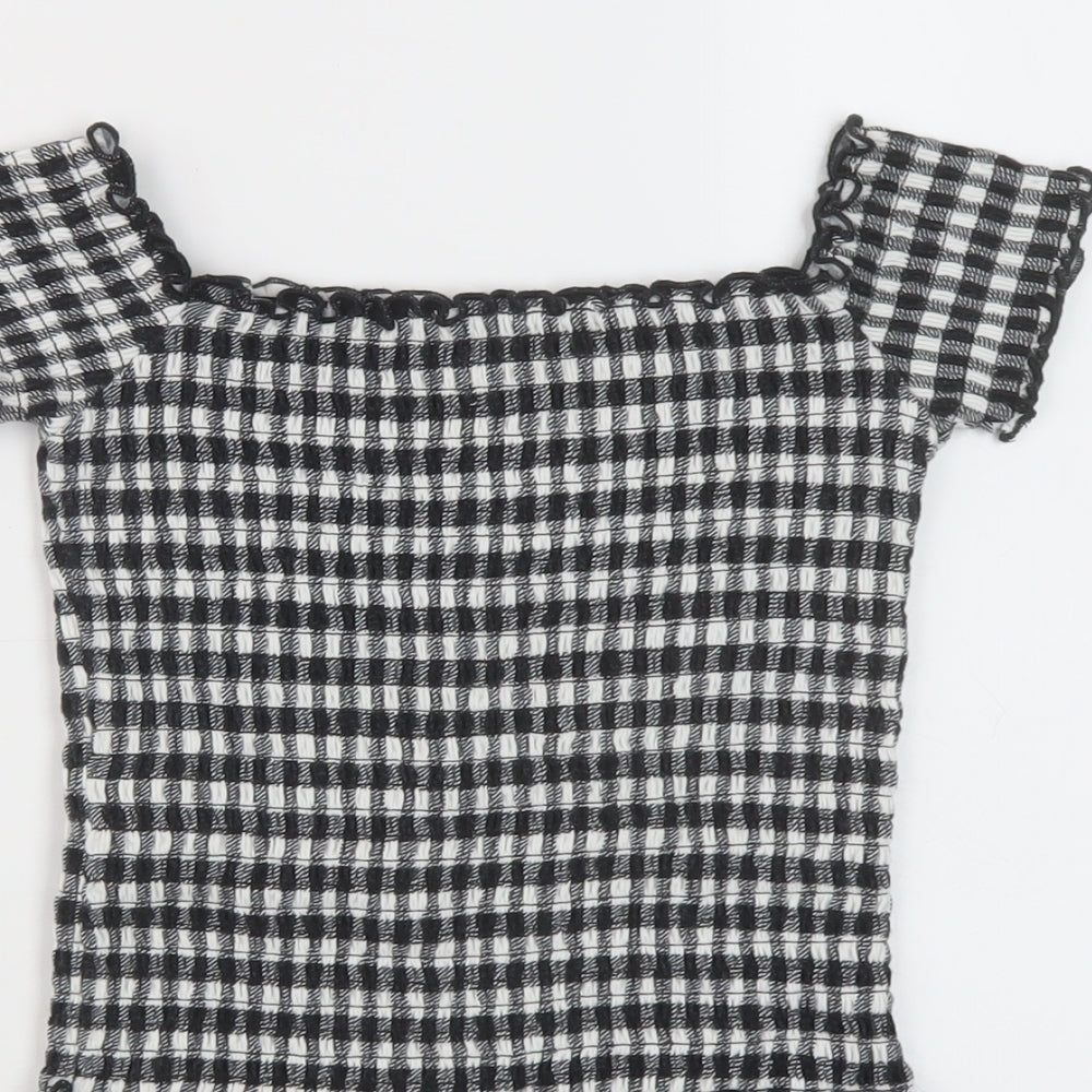 Hollister Womens Beige Check Cotton Cropped Tank Size XS Square Neck