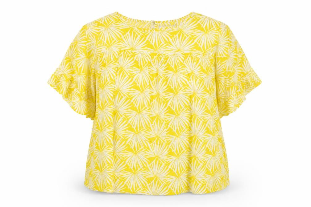 Marks and Spencer Womens Yellow Geometric Viscose Basic Blouse Size 20 Round Neck