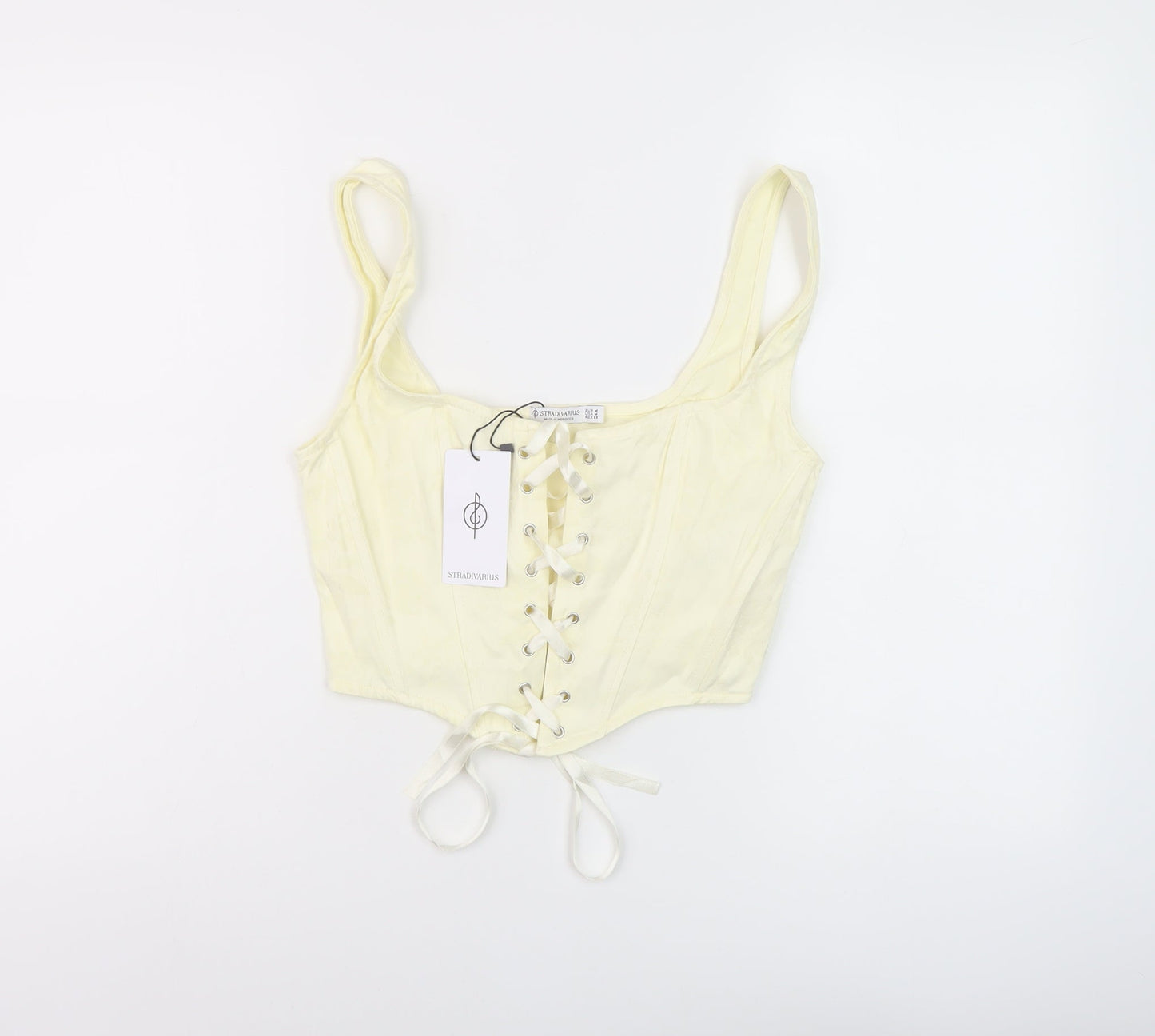 Stradivarius Womens Yellow Viscose Cropped T-Shirt Size M Round Neck