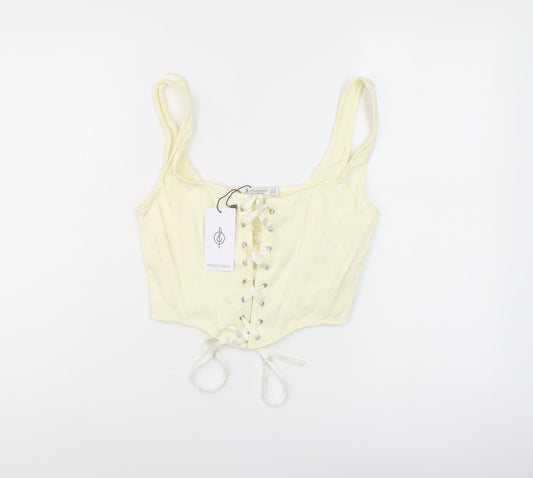 Stradivarius Womens Yellow Viscose Cropped T-Shirt Size M Round Neck