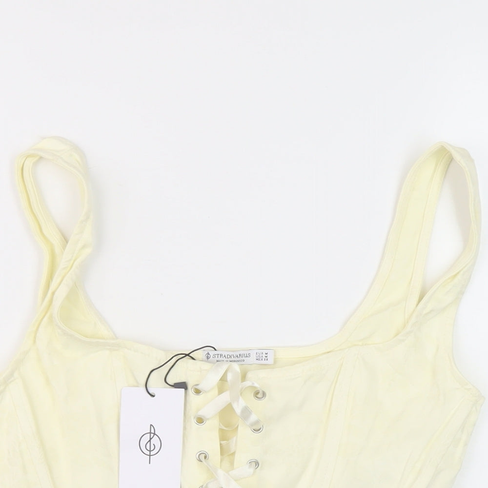 Stradivarius Womens Yellow Viscose Cropped T-Shirt Size M Round Neck