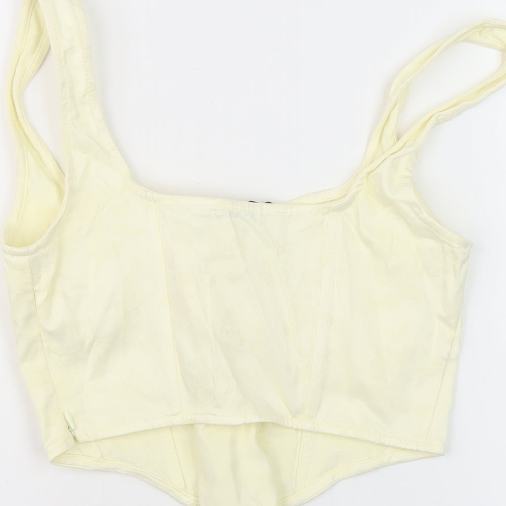 Stradivarius Womens Yellow Viscose Cropped T-Shirt Size M Round Neck
