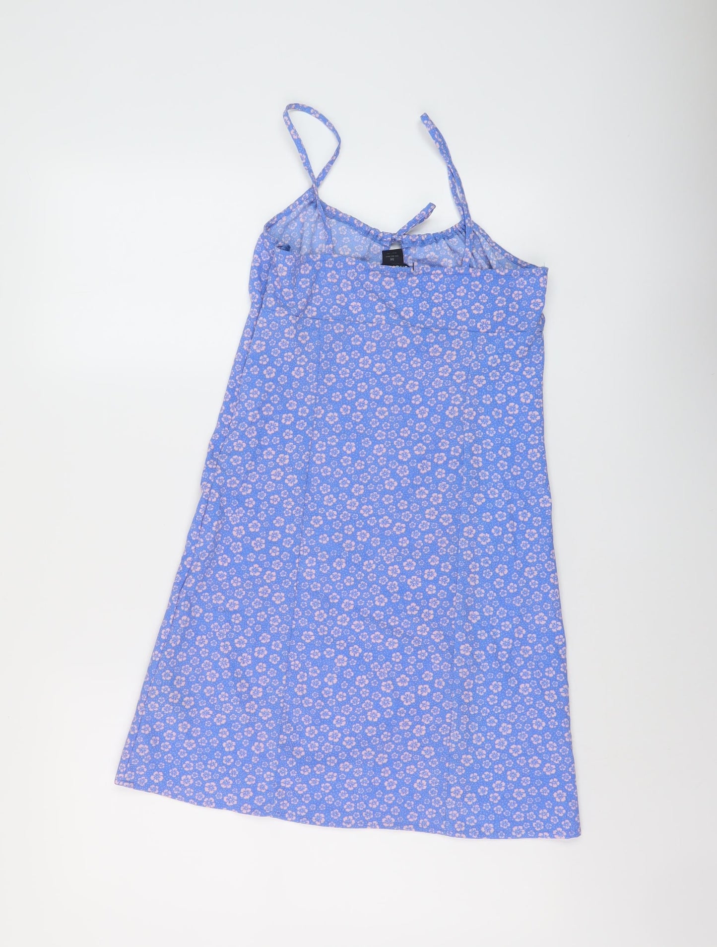 Monki Womens Blue Floral Polyester Mini Size 8 Round Neck