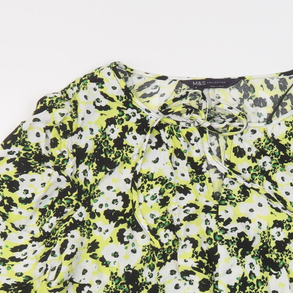 Marks and Spencer Womens Multicoloured Geometric Viscose Basic Blouse Size 10 Round Neck