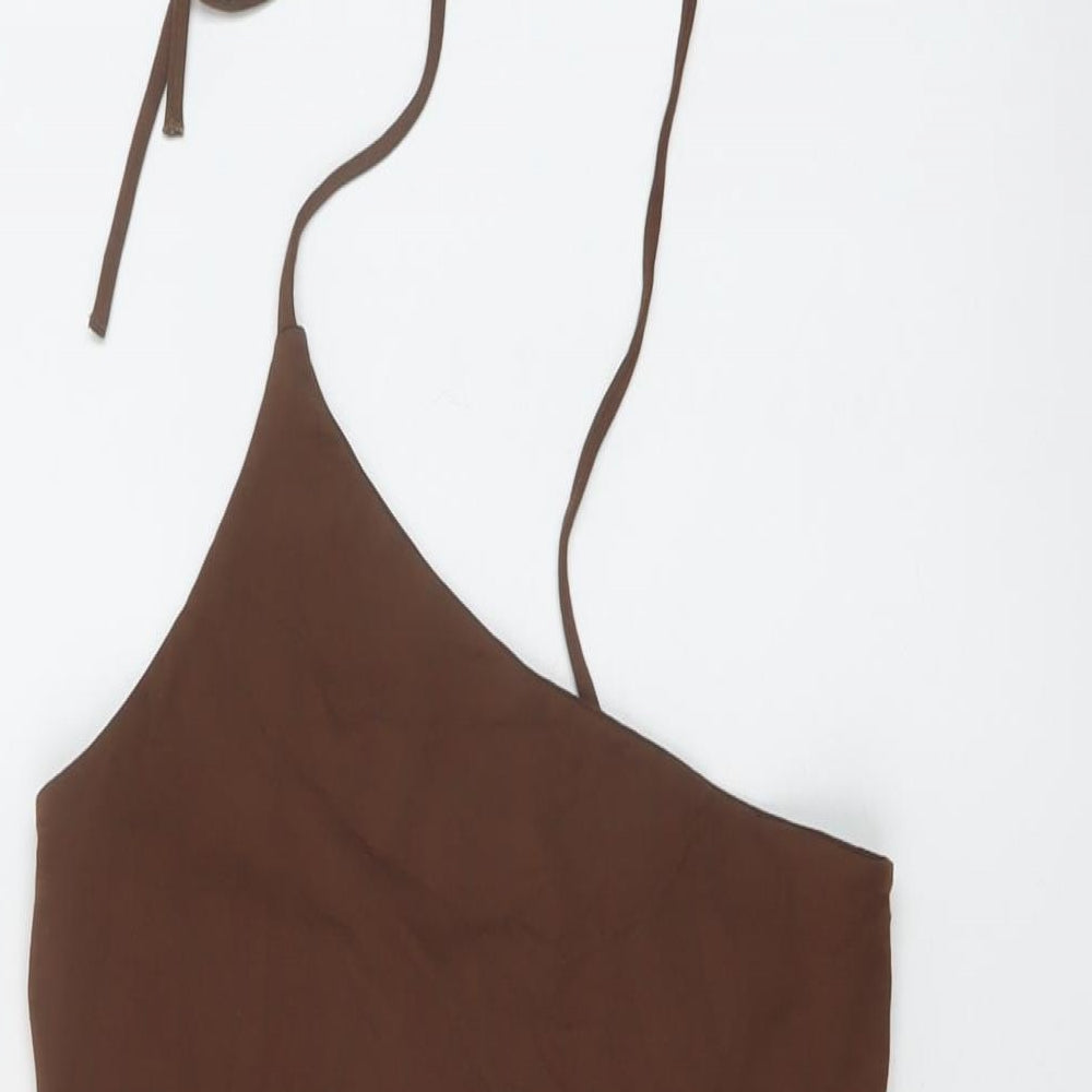 Oh Polly Womens Brown Viscose Mini Size 8 One Shoulder Pullover
