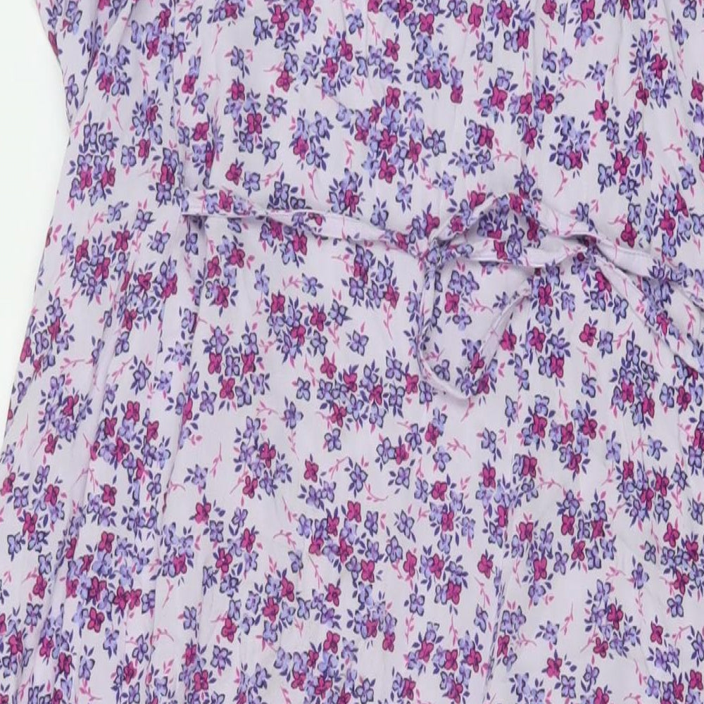 Classic Womens Purple Floral Viscose A-Line Size 16 Round Neck Pullover
