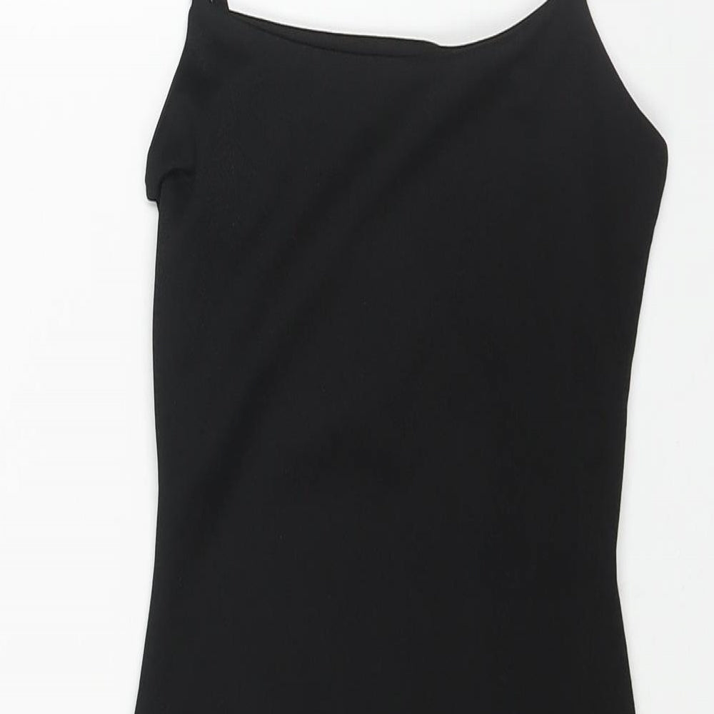 PRETTYLITTLETHING Womens Black Polyester Mini Size 4 Scoop Neck Pullover