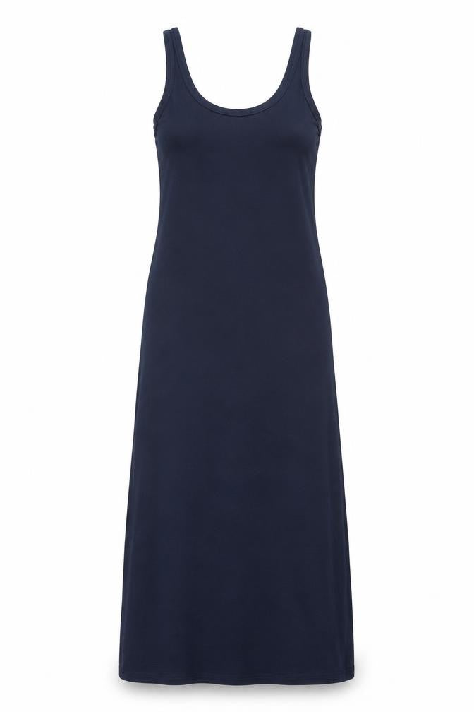 Front view of Vera Moda women’s blue polyester maxi, size M, scoop neck pullover