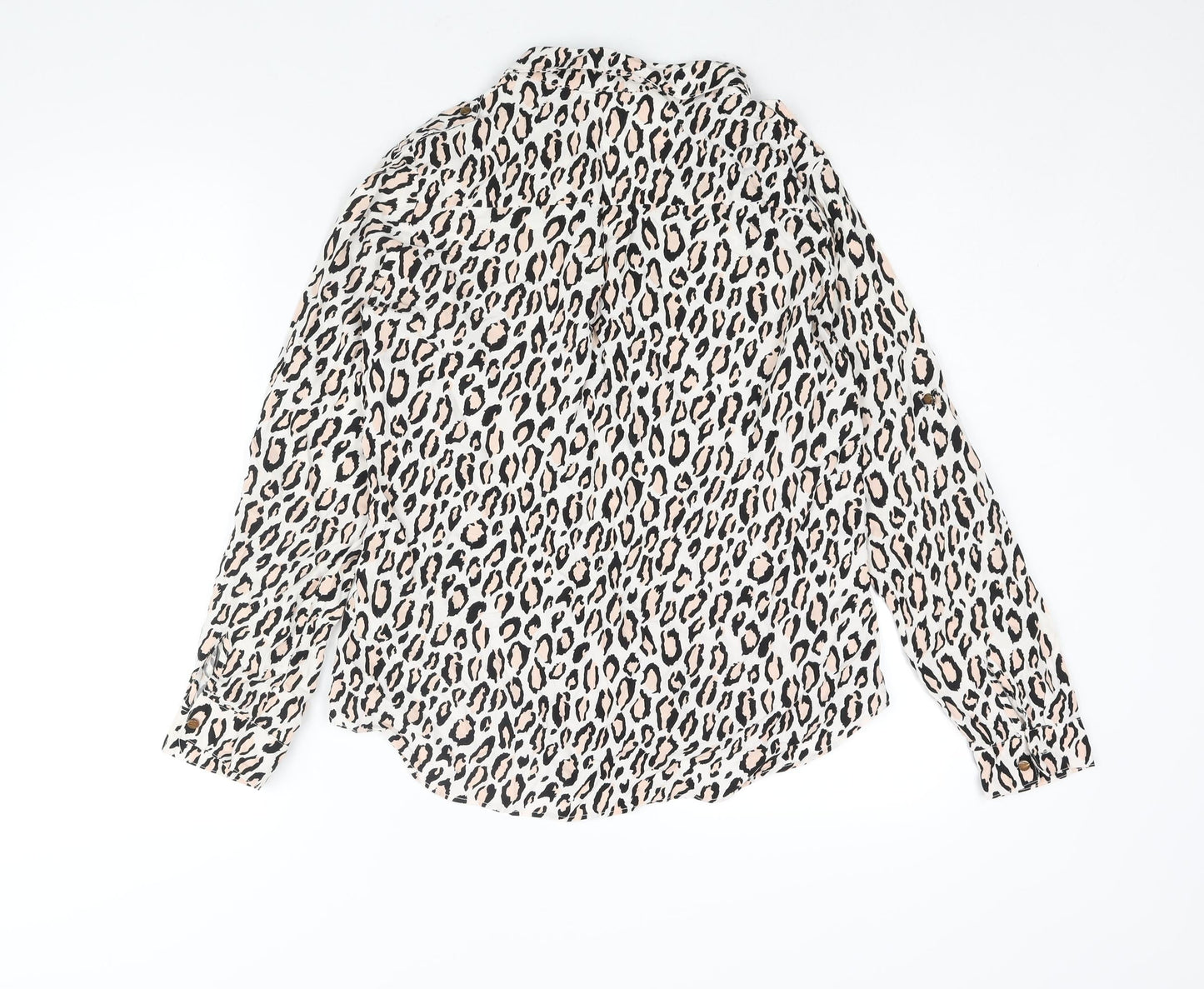 Oasis Womens White Animal Print Viscose Basic Button-Up Size 12 Collared - Leopard Print