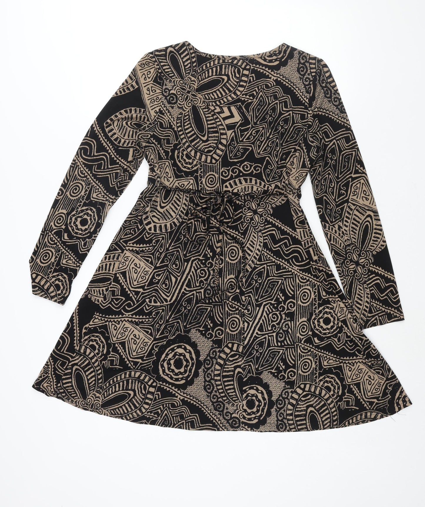 Stella Morgan Womens Brown Geometric Polyester A-Line Size 12 Round Neck Pullover - Belted