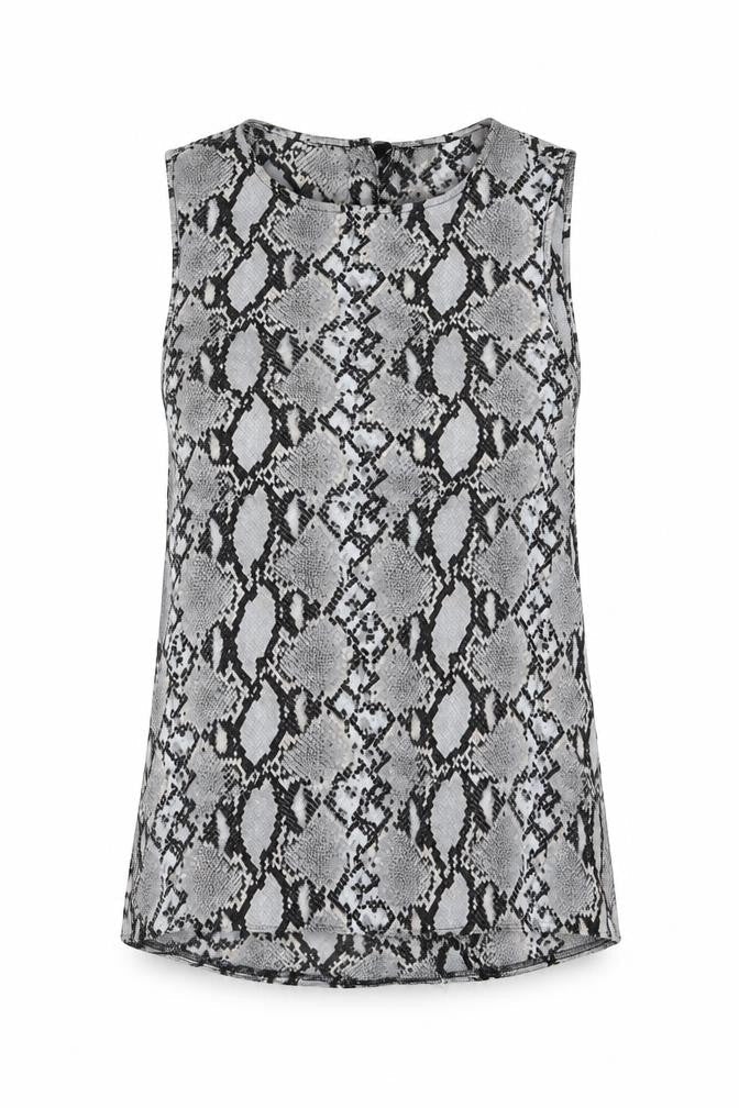 New Look Womens Grey Animal Print Polyester Camisole Blouse Size 12 Round Neck - Snakeskin Print