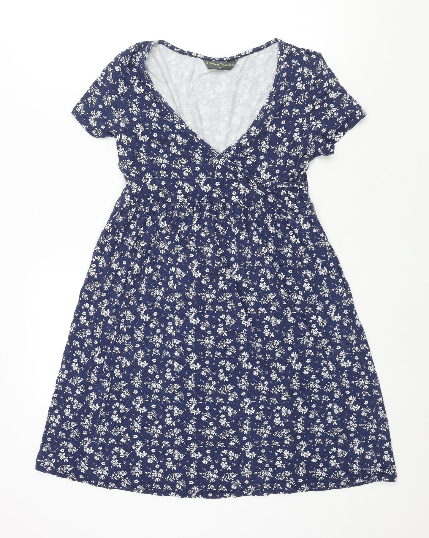 Blooming Marvellou Womens Blue Floral Viscose A-Line Size 10 V-Neck Pullover